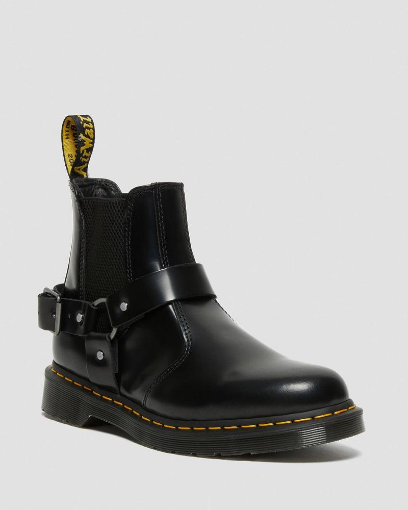 Black Women\'s Dr Martens Wincox Smooth Leather Buckle Chelsea Boots | CA 134OKI